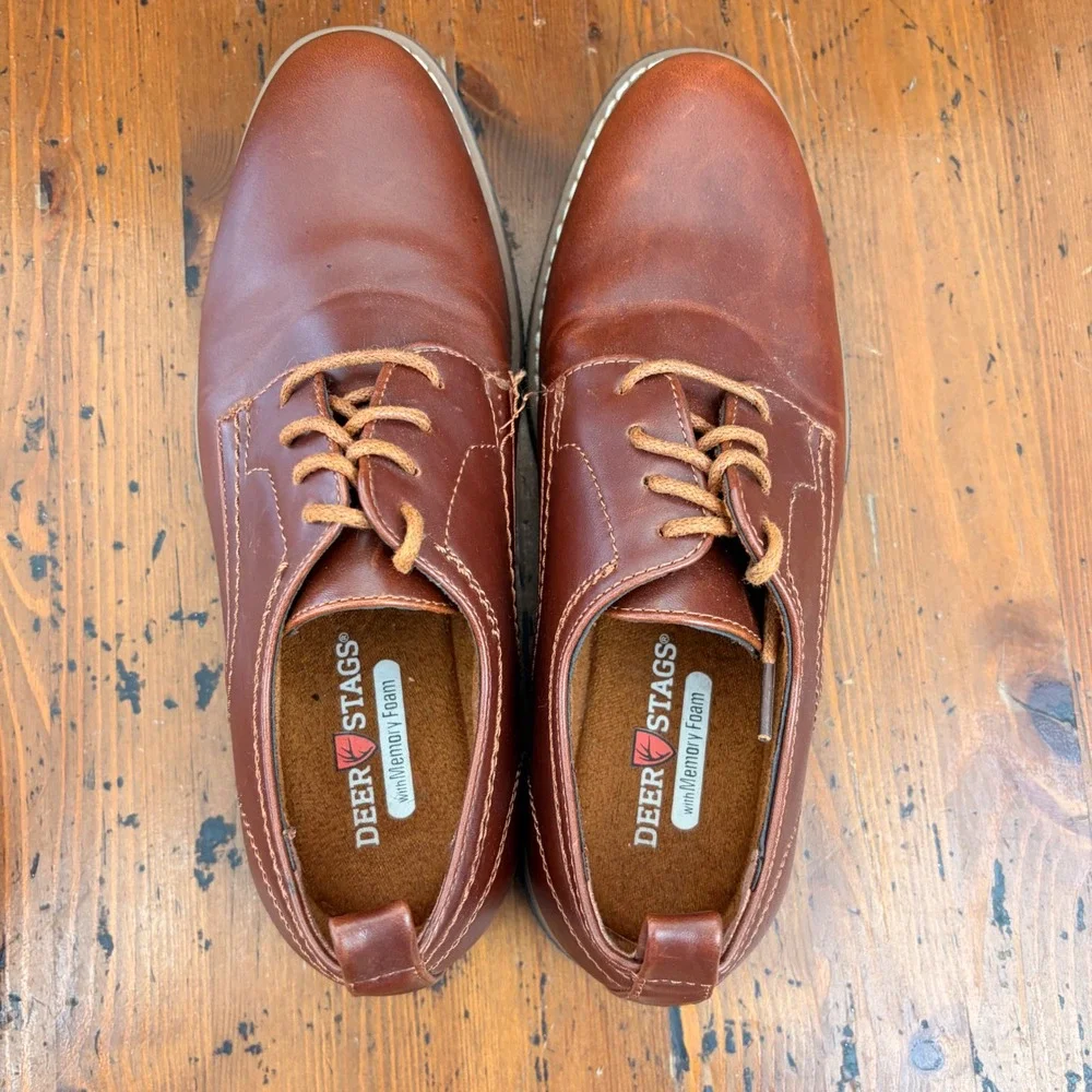 Deer Stags Zander Kids Boys 4M Brown Faux Leather Oxford‎ Dress Shoes Size